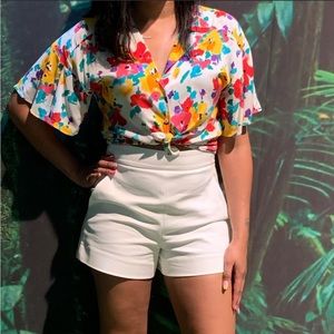 Zara floral short sleeve button down tie up front